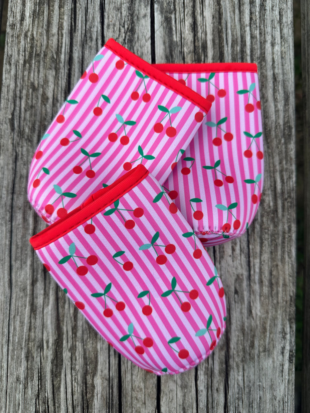 Cherry Striped Tall Can Drink Sleeve