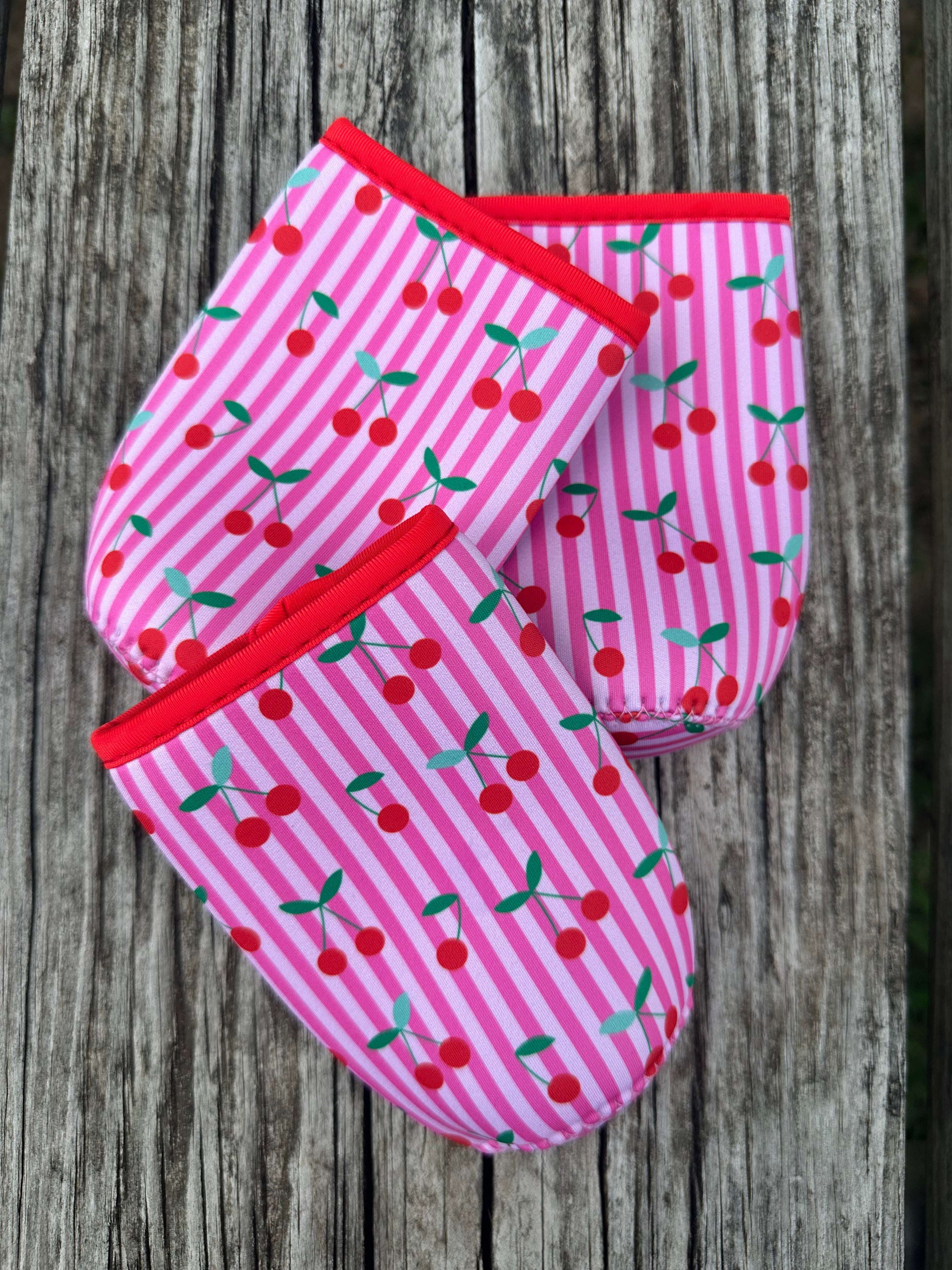 Cherry Striped Tall Can Drink Sleeve