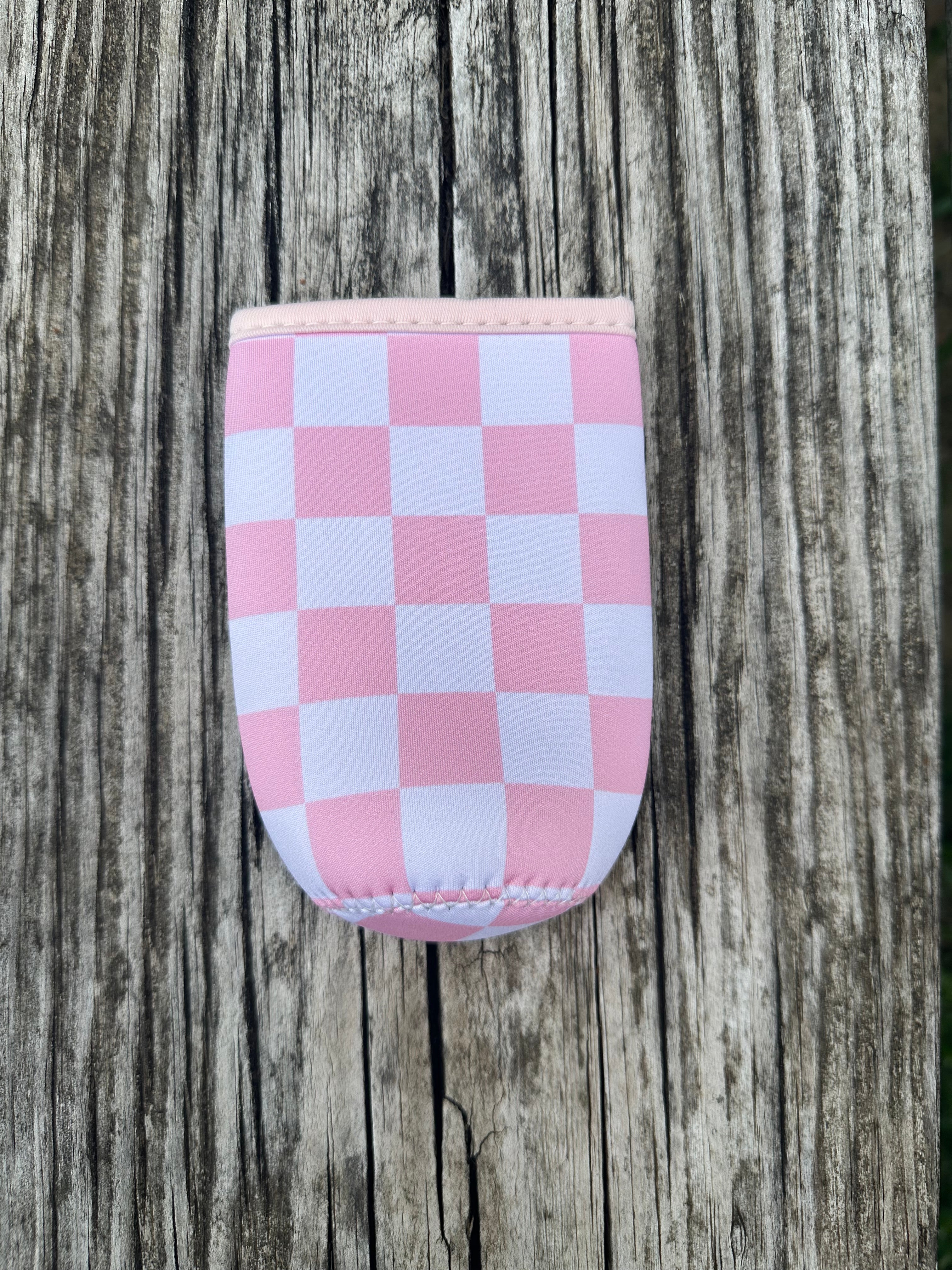 Pink Checkered Tall Can Drink Sleeve