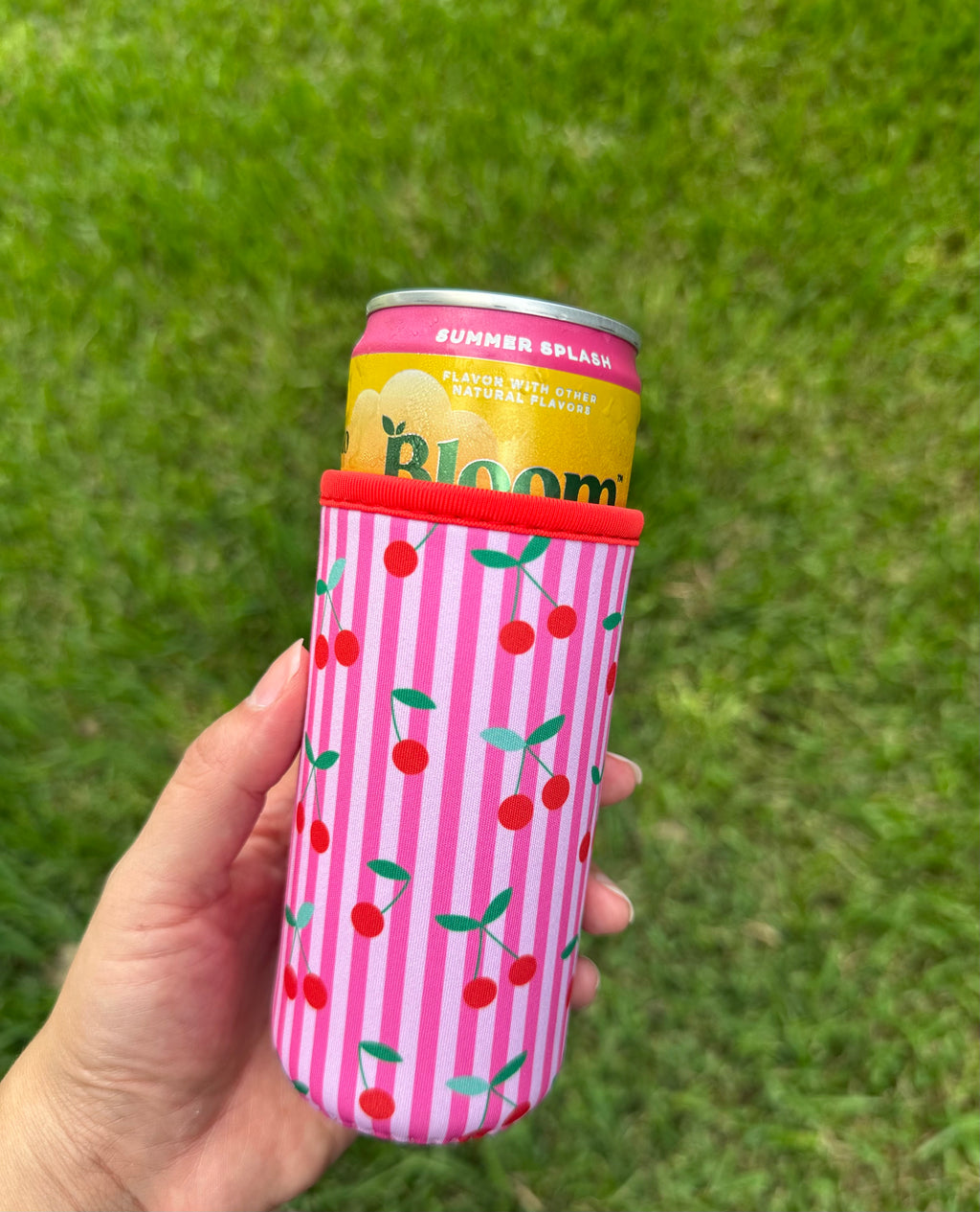 Cherry Striped Tall Can Drink Sleeve