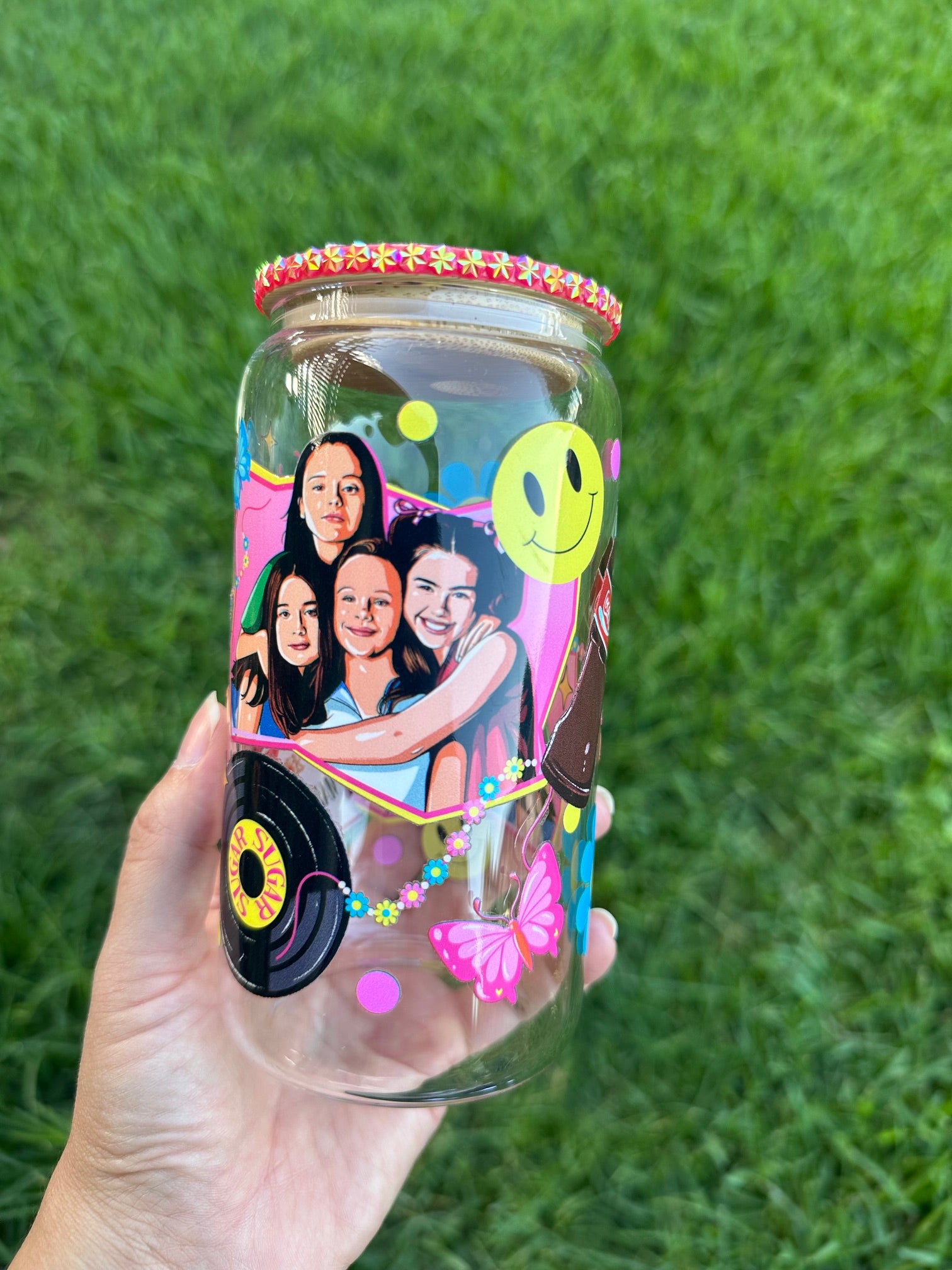 Now and Then Glass Cup w/bedazzled lid