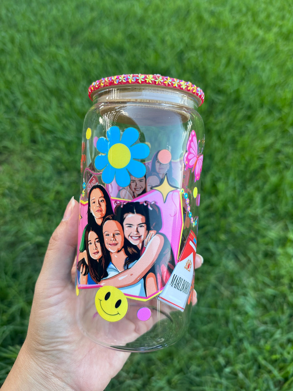 Now and Then Glass Cup w/bedazzled lid