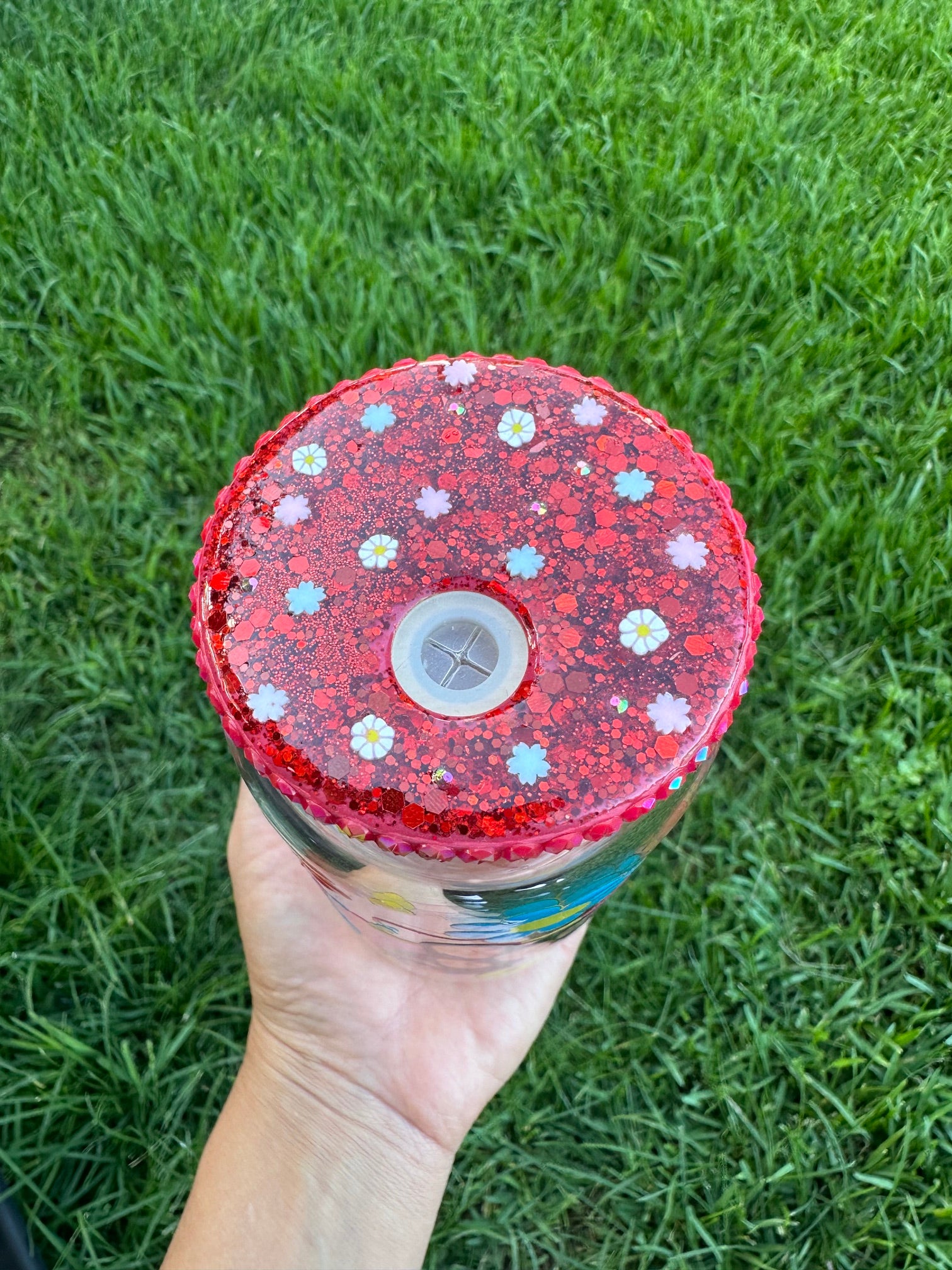 Now and Then Glass Cup w/bedazzled lid