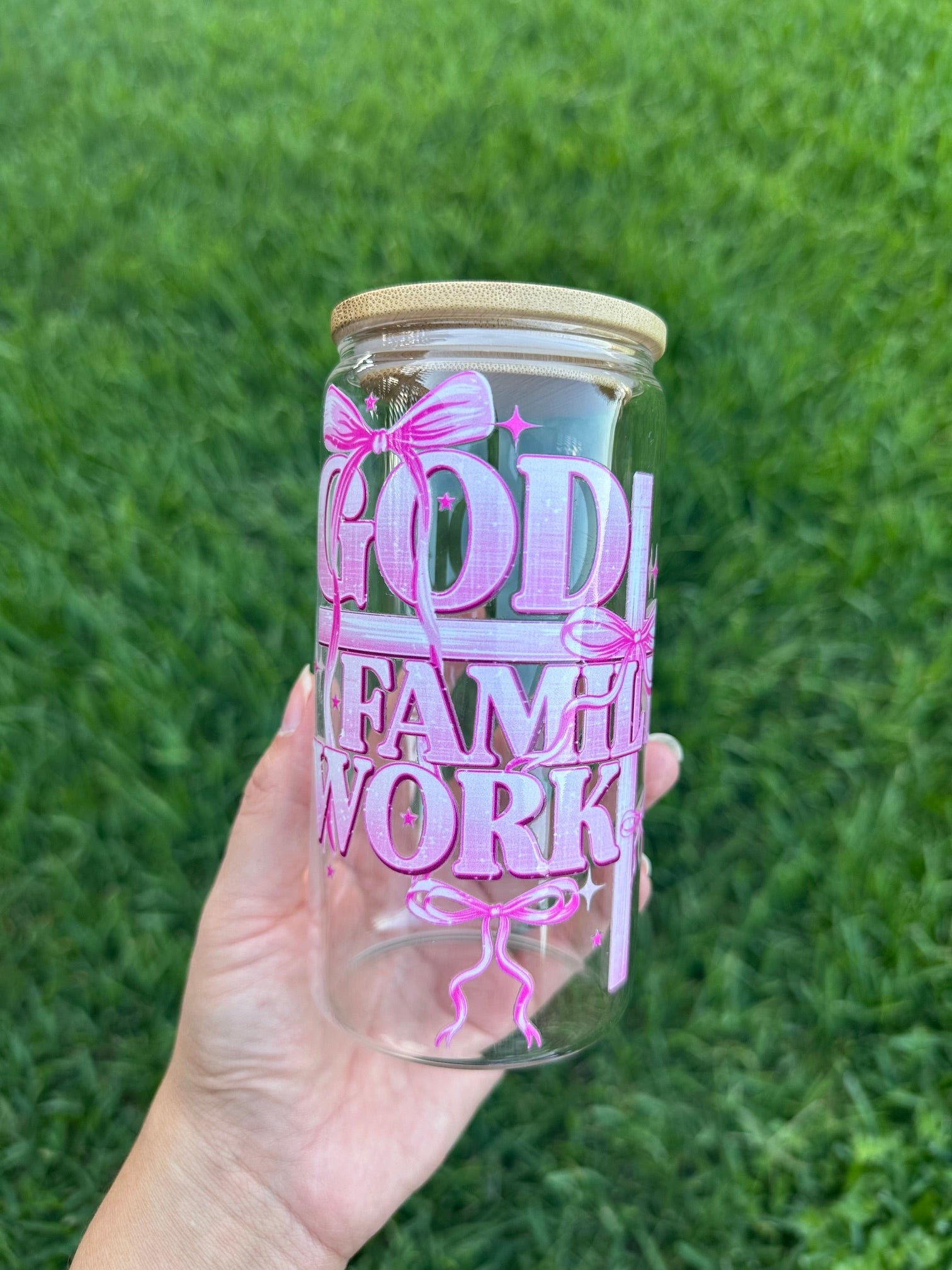 God Family Work Glass Cup