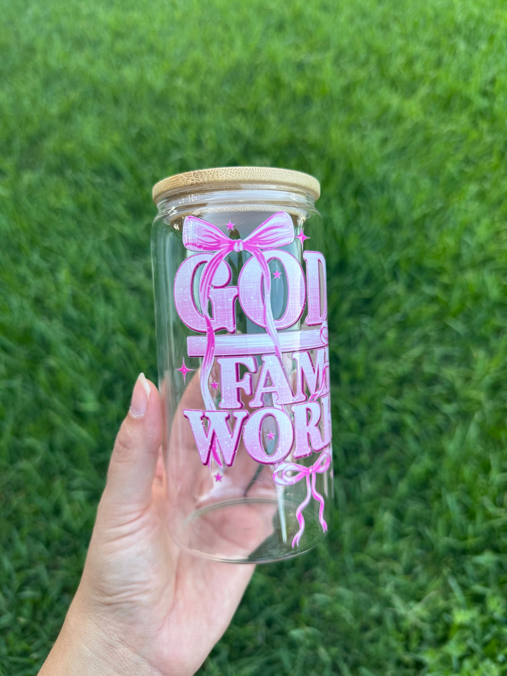 God Family Work Glass Cup