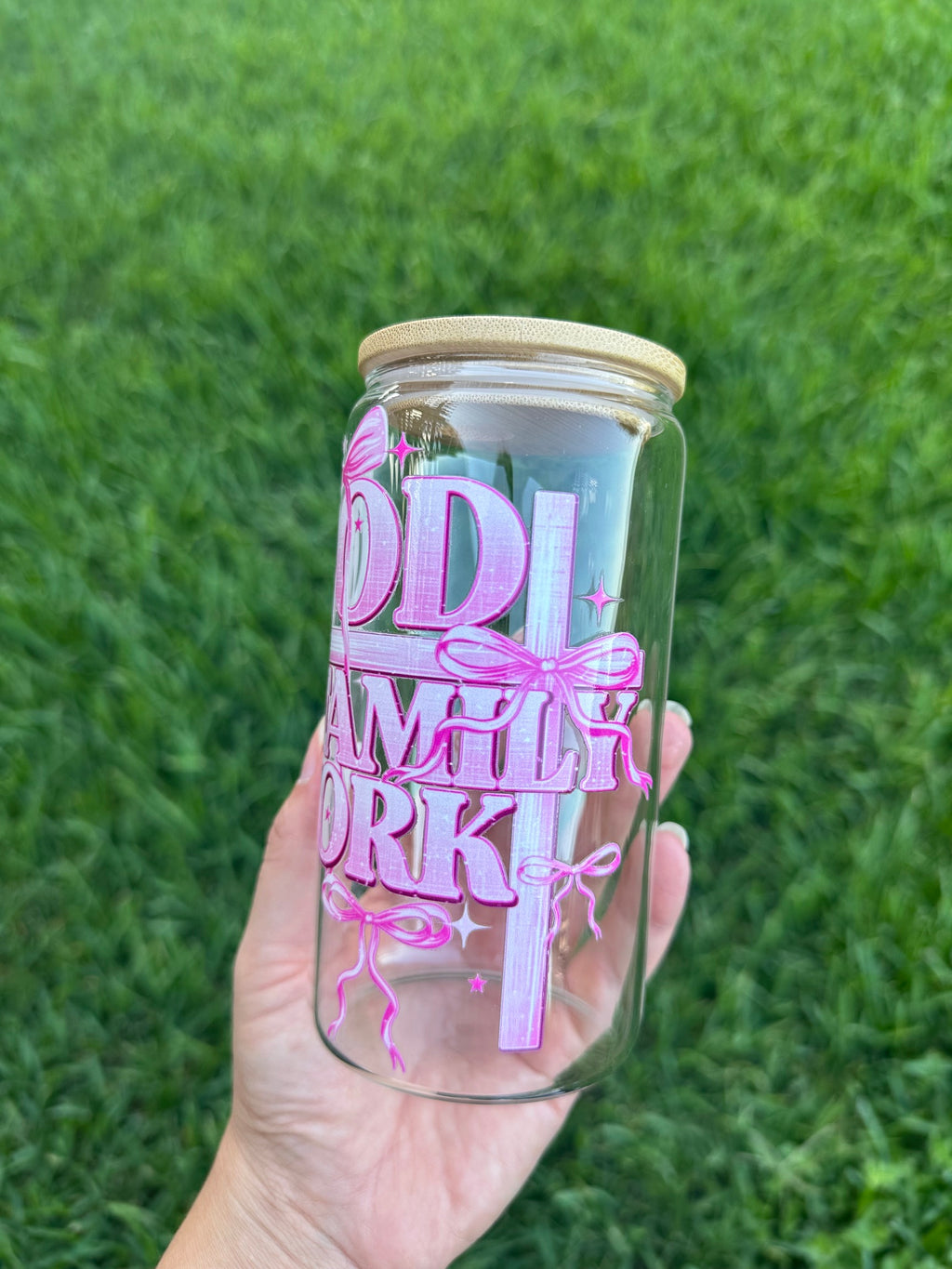 God Family Work Glass Cup